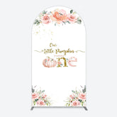 Aperturee - Aperturee Little Pumpkin Pink Floral 1st Birthday Arch Backdrop